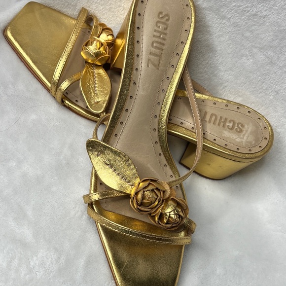 SCHUTZ Gold Floral Women's Heels - Picture 13 of 15